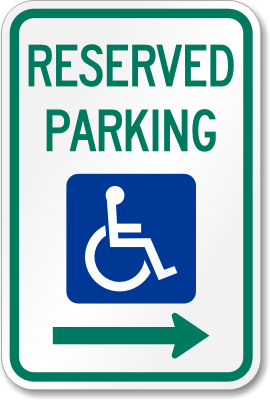 Vermont ADA parking sign with right arrow