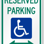 Reserved handicap parking sign with arrows