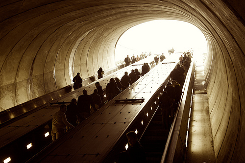 DC metro riders on escalator