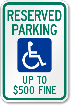West Virginia ADA parking sign with up to $500 fine text