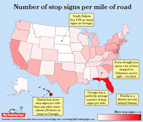 Graphic showing stop signs per mile of road