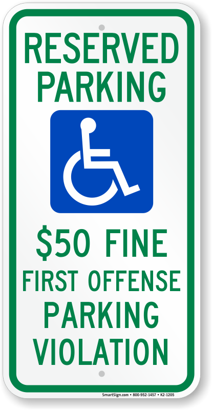 Alabama ADA parking sign with $50 fine text