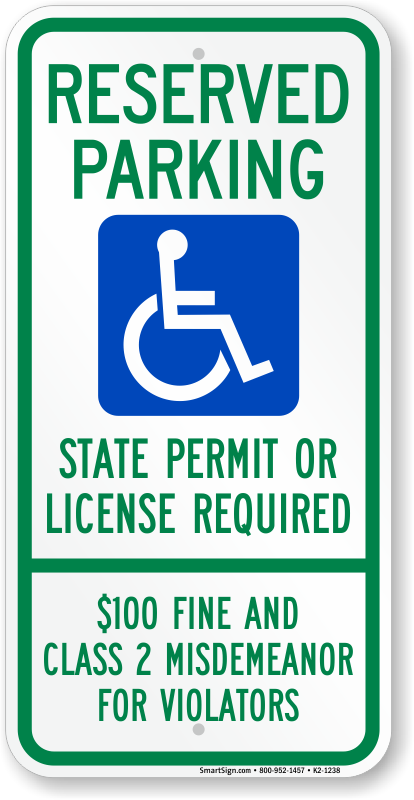 South Dakota ADA parking sign with state permit or license required text