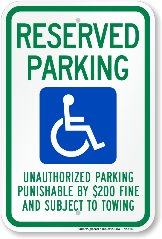 Tennessee ADA parking sign with unauthorized parking punishable by $200 fine text