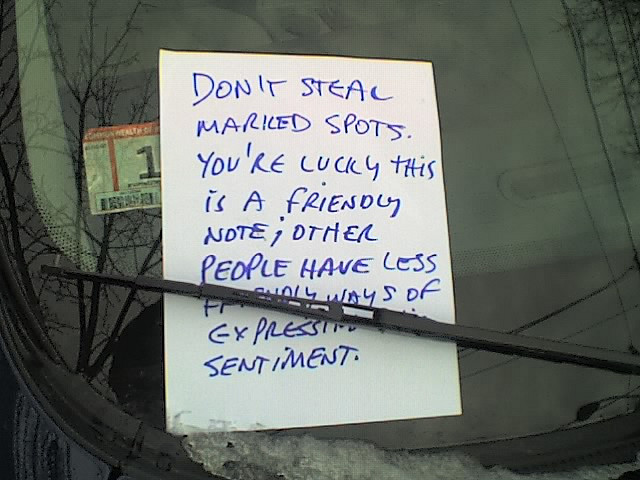 stolen spot parking note