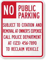Custom No Public Parking Sign