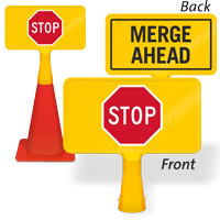 Merge Ahead Stop ConeBoss Sign