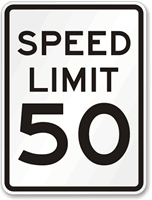 Speed Limit 50 MPH Aluminum Speed Limit Sign