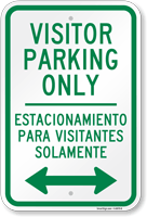 Bilingual Visitor Parking Only With Directional Arrow Sign