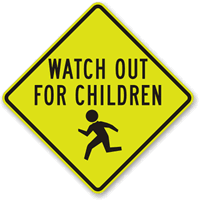 Fluorescent Watch Out For Children Sign