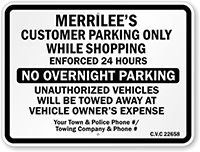 Customizable Customer Parking Only Sign