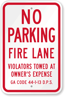 Georgia Fire Lane No Parking Sign