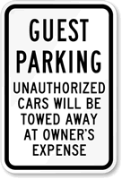 Guest Parking, Unauthorized Cars Towed Sign