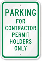Parking For Contractor Permit Holders Only Sign