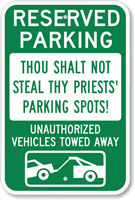 Reserved Parking For Church Priests Sign