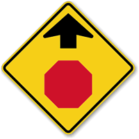 Stop Symbol and Arrow Pointing Up Aluminum Sign