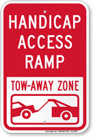 Access Ramp Tow Away Zone Handicap Sign
