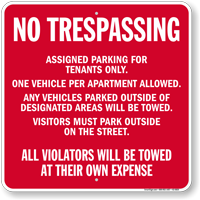 Assigned Parking For Tenants Only Sign