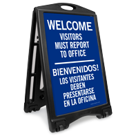 Bilingual Visitors Report To Office Sidewalk Sign