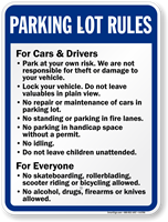 Parking Lot Rules For Cars Drivers Everyone Sign