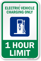 Electric Vehicle Charging Only Choose Hour Limit Sign