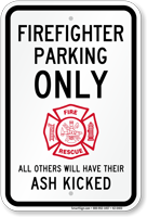 Firefighter Parking Only Reserved Parking Sign