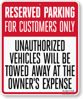Florida Reserved Customer Parking Tow-Away Sign