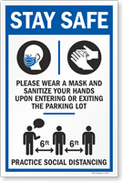 Stay Safe Wear Mask and Sanitize Hands Parking Lot Panel
