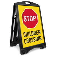 Stop For Children Crossing Sidewalk Sign