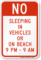 No Sleeping In Vehicles/On Beach Sign