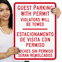 Bilingual Guest Parking With Permit Signs