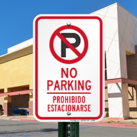 Bilingual No Parking With No Parking Symbol Signs