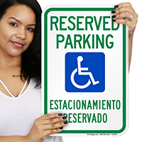 Bilingual Reserved Parking With Handicap Symbol Signs