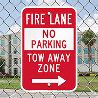 Fire Lane At Right, Tow-Away Zone Signs