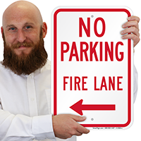 No Parking Fire Lane Signs With Left Arrow