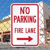 No Parking Fire Lane Signs With Right Arrow