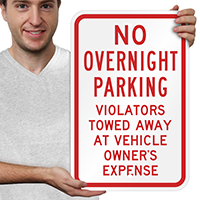No Overnight Parking Violators Towed Signs
