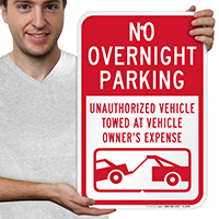 No Overnight Parking Vehicles Towed Signs