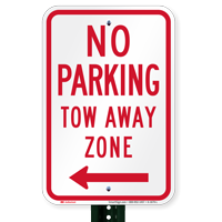 No Parking, Tow-Away Zone, Left Arrow Signs
