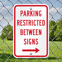 Parking Restricted Between Sign With Right Arrow Symbol