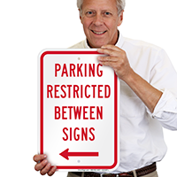 Parking Restricted Between Sign With Left Arrow Symbol