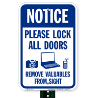 Lock All Doors Remove Valuables From Sight Signs