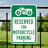 Reserved For Motorcycle Parking Signs with Bike Graphic