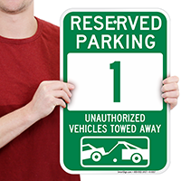 Reserved Parking 1 Unauthorized Vehicles Towed Away Signs