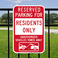 Reserved Parking For Residents Signs with Tow Graphic