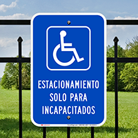 Spanish Parking Only For Disabled Signs with Symbol