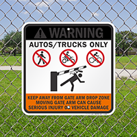 Gate Warning, Autos and Trucks only Signs