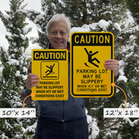 Caution icy parkign lot warning sign