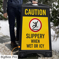 Large slippery when wet or icy signs