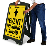Event Parking Ahead with Up Arrow Sign